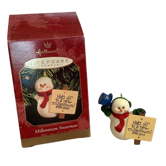 Vintage 1999 Hallmark Keepsake Ornament Millennium Snowman With Original Box - Picture 1 of 9